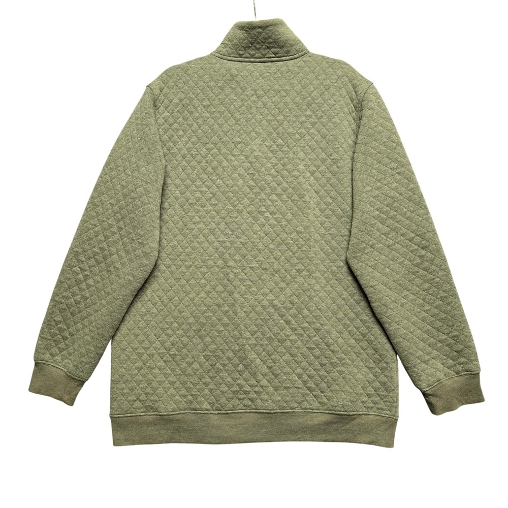 Finn's Toggery Quilted Snap Neck Pullover Sweatshirt L Olive Green Kangaroo Pkt - Picture 2 of 10